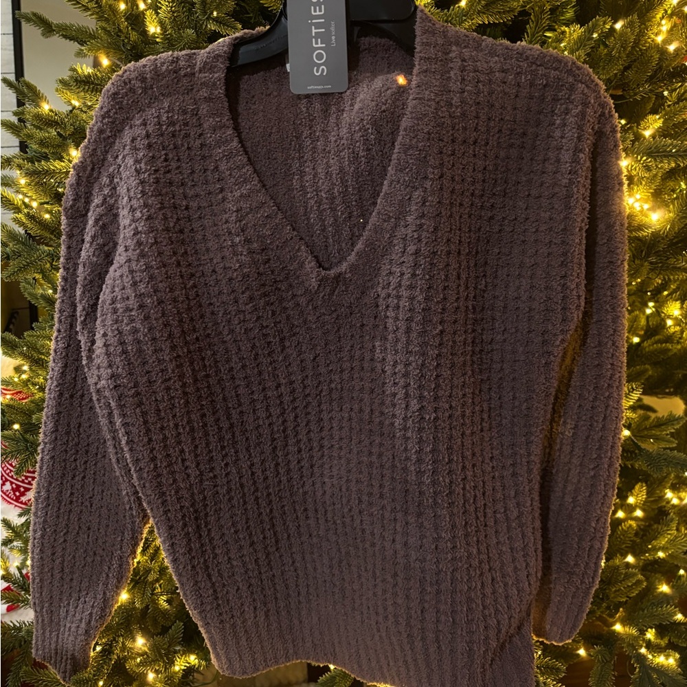 Softies Waffle Marshmallow V-Neck , 2 piece set , Color Driftwood, size Large